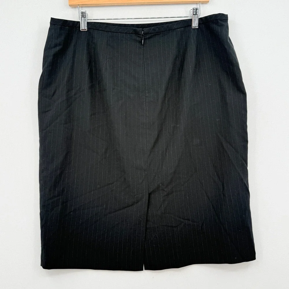 Calvin Klein Pencil Skirt Women 16 Dark Grey Pinstripe Professional Office Chic